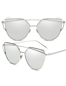 Camerazar Zrcadlové sluneční brýle Glam Rock Cat Eye, stříbrné, kov, UV400 filtr