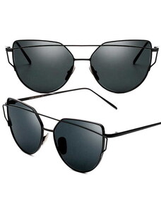 Camerazar Zrcadlové sluneční brýle s kočičíma očima, černé, kovové obroučky, UV 400 cat 3 filtr