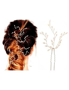 Camerazar Svatební Spona do Vlasů s Bílými Perlami a Květinou, Drátová, 13 cm