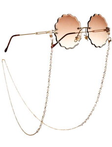 Camerazar Zlatý řetízek na brýle s perlami, délka 76 cm, materiál kov