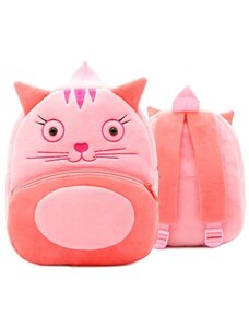 Camerazar Dětský plyšový batoh s kočičím motivem, růžový/lososový/fuchsiový, polyester, 26x24x10 cm