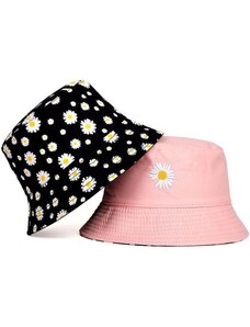 Camerazar Oboustranný klobouk BUCKET HAT FISHER Daisy, černá barva, univerzální velikost 55-59 cm, polyester a bavlna