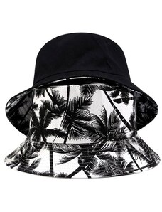 Camerazar Oboustranný Klobouk BUCKET HAT FISHER s Palmami, Polyester/Bavlna, Univerzální Velikost 55-59 cm, Bílá/Černá