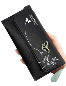 Camerazar Velká dámská peněženka z ekologické umělé kůže, černá, 19x9,5x1,5 cm