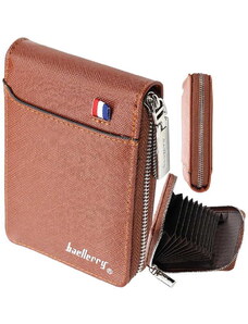Camerazar Pánská peněženka s pouzdrem na karty, hnědá ekokože, 13 přihrádek, 8x11x2 cm