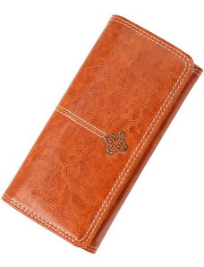 Camerazar Velká dámská peněženka, hnědá ekologická umělá kůže, 14 přihrádek, rozměry 19.5x10x4 cm