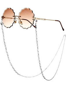 Camerazar Řetízek na brýle s perlami, stříbrný, kovový, 76 cm