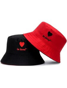 Camerazar Oboustranný klobouk Heart BUCKET HAT FISHER, černá/červená, polyester/bavlna, univerzální velikost 55-59 cm