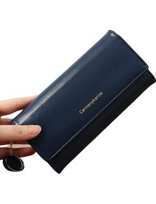 Camerazar Velká dámská peněženka z ekologické umělé kůže, tmavě modrá, s přívěskem na klíče a 15 přihrádkami, 19.5x9x3.5 cm