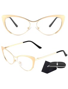 Camerazar Elegantní zlaté brýle Cat Eye s antireflexními skly, UV400 filtrem a polykarbonátovým rámem