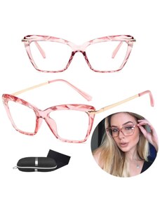 Camerazar Růžové Stylové Brýle Cat-Eye s Antireflexními Čočkami a UV400 Filtrem, Materiál: Polykarbonát-Kov-Plast, Rozměry: 143x134 mm