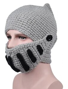 Camerazar Pánská zimní čepice s maskou v designu římského gladiátorského helmu, šedá, elastický polyester