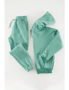 Trendyol Green Tracksuit Oversize/Wide-Fit Hooded Elastic Leg Fleece Inner