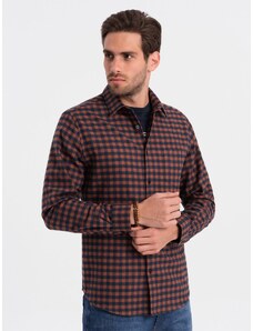 Ombre Men's checkered flannel shirt - navy blue and black