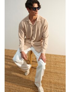 Trendyol Stone Oversize Fit Wide Collar Summer Linen Look Shirt