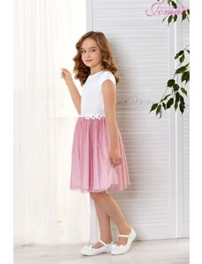 Dívčí šaty s tylem bílo růžové Jomar 899