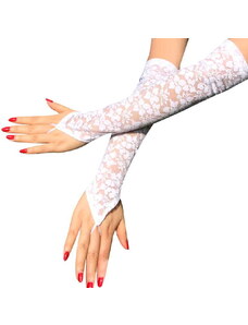 Camerazar Dámské dlouhé krajkové rukavice, bílé, elastické, univerzální velikost