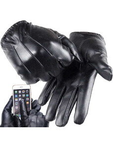 Camerazar Pánské ekologické kožené rukavice s plyšovou podšívkou, kompatibilní s dotykovými displeji, černé, velikost XL