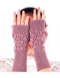 Camerazar Teplé ažurové rukavice bez prstů, růžová, akrylová příze, 20x7 cm