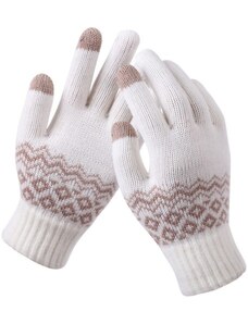 Camerazar Dámské zimní rukavice s dotykovou funkcí, severský vzor, bílá, akrylová příze, 22x10.5 cm