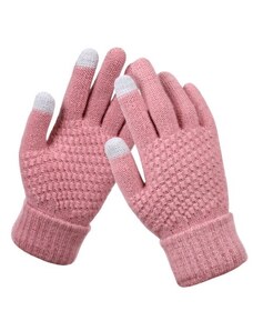 Camerazar Dámské zimní rukavice s hřejivým dotykem, růžové, akrylová příze, univerzální velikost