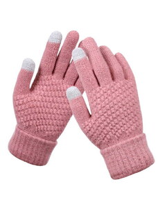 Camerazar Dámské zimní rukavice s hřejivým dotykem, růžové, akrylová příze, univerzální velikost
