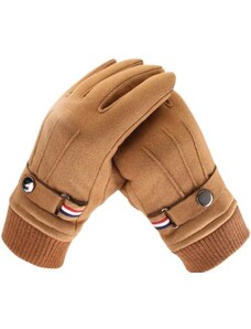 Camerazar Pánské semišové rukavice na dotek, zimní, hnědé, univerzální velikost