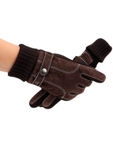 Camerazar Pánské zimní rukavice na dotek, hnědé, semišová kvalitní umělé kůže a polyester, univerzální velikost