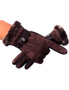 Camerazar Pánské zimní kožené rukavice na dotek, hnědé, univerzální velikost, semišová umělé kůže a polyester