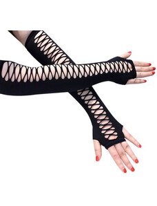 Camerazar Dlouhé elastické rukavice v gotickém stylu, černé, univerzální velikost, maximální délka 41 cm