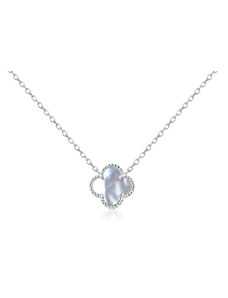 Stříbrný náhrdelník s přívěskem ve tvaru čtyřlístku vypněný perletí - Meucci SN142