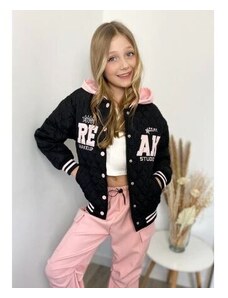By Mini - butik Jarní prošívaná hoodie bunda black/pink