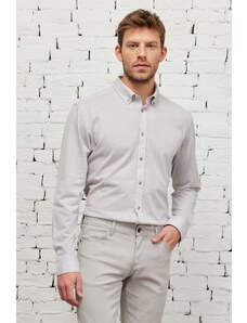 ALTINYILDIZ CLASSICS Men's Gray Comfort Fit Comfy Cut Buttoned Collar Cotton Shirt.