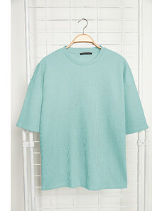Trendyol Basic Mint Oversize/Wide Cut Textured Waffle Short Sleeve T-Shirt