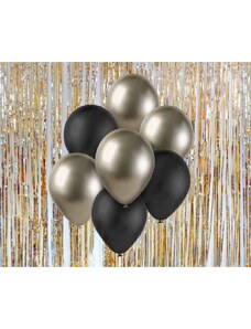 GODAN Sada latexových balónků - chromovaná prosecco,černá 7 ks - 30 cm