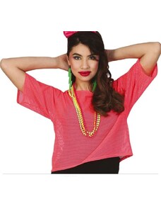 GUIRCA Růžové siťované retro tričko - neon - 80.léta - disco