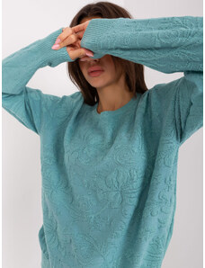 Fashionhunters Klasický mátový svetr s dlouhým rukávem