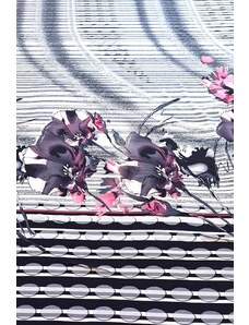 Haillo Fashion Viskóza tisk - květiny a proužky, raport 100 cm, panel