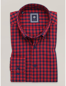 Willsoor Pánská košile slim fit s červeným a tmavě modrým károvaným vzorem 16248