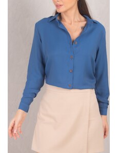 armonika Women's Dark Blue Long Sleeve Plain Shirt