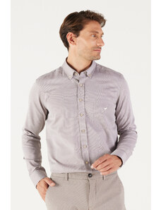 AC&Co / Altınyıldız Classics Men's Brown Slim Fit Slim-fit, Buttoned Collar Cotton Oxford Shirt with Pocket.