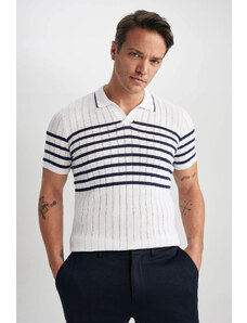 DEFACTO Slim Fit Polo Neck Striped Short Sleeve Knitwear T-Shirt
