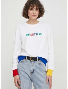 Bavlněná mikina United Colors of Benetton dámská, bílá barva, s aplikací