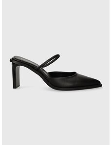 Kožené pantofle Calvin Klein PADDED CURVED STIL MULE PUMP 70 dámské, černá barva, na podpatku, HW0HW01991