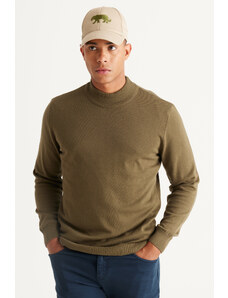 ALTINYILDIZ CLASSICS Men's Khaki Standard Fit Normal Cut Half Turtleneck Cotton Knitwear Sweater.