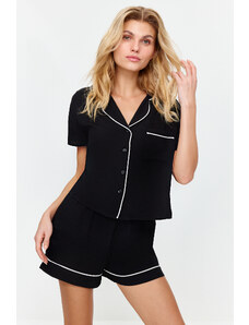 Trendyol Black Piping Detailed Viscose Woven Pajama Set