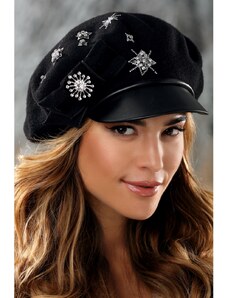 KRUMLOVANKA Černý baret s kšiltem a mambulí zdobený hvězdičkami W-0783/018-B