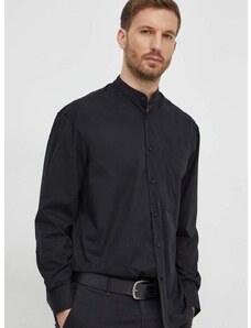 Košile Calvin Klein pánská, černá barva, relaxed, se stojáčkem, K10K111736