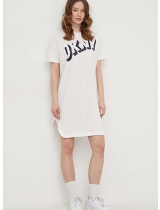 Bavlněné šaty Dkny bílá barva, midi, D2A4B086