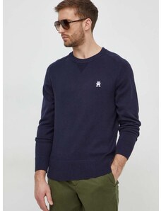 Bavlněný svetr Tommy Hilfiger tmavomodrá barva, lehký, MW0MW34687